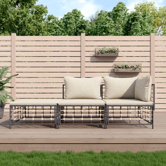 Salon de jardin 3 pcs avec coussins anthracite résine tressée – Image 1