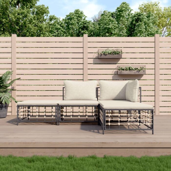 Salon de jardin 4 pcs avec coussins anthracite résine tressée – Image 1