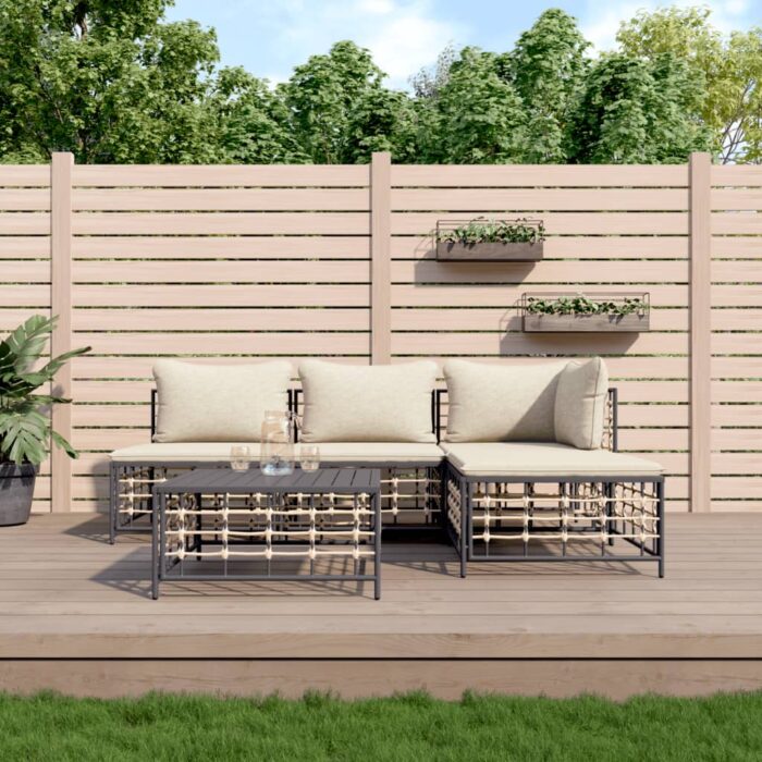 Salon de jardin 5 pcs avec coussins anthracite résine tressée – Image 1