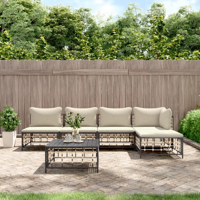 Salon de jardin 6 pcs avec coussins anthracite résine tressée – Image 1