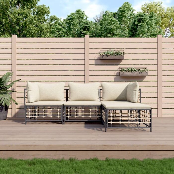 Salon de jardin 4 pcs avec coussins anthracite résine tressée – Image 1