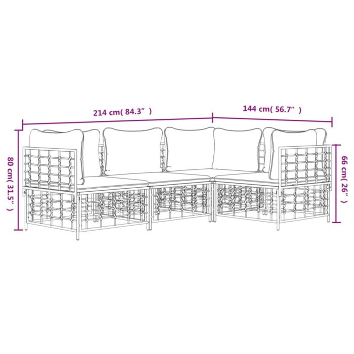 Salon de jardin 4 pcs avec coussins anthracite résine tressée – Image 6