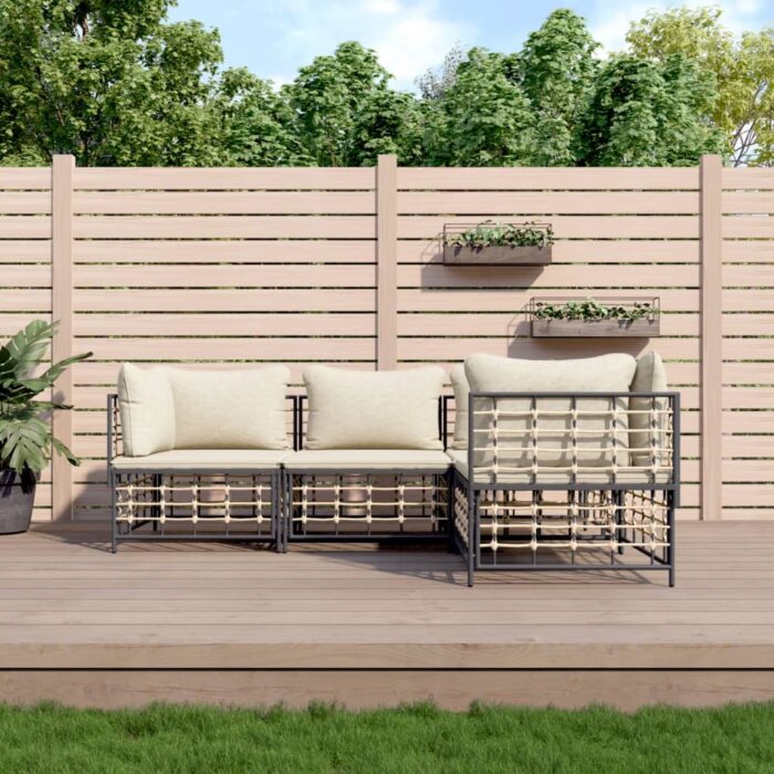 Salon de jardin 4 pcs avec coussins anthracite résine tressée – Image 1