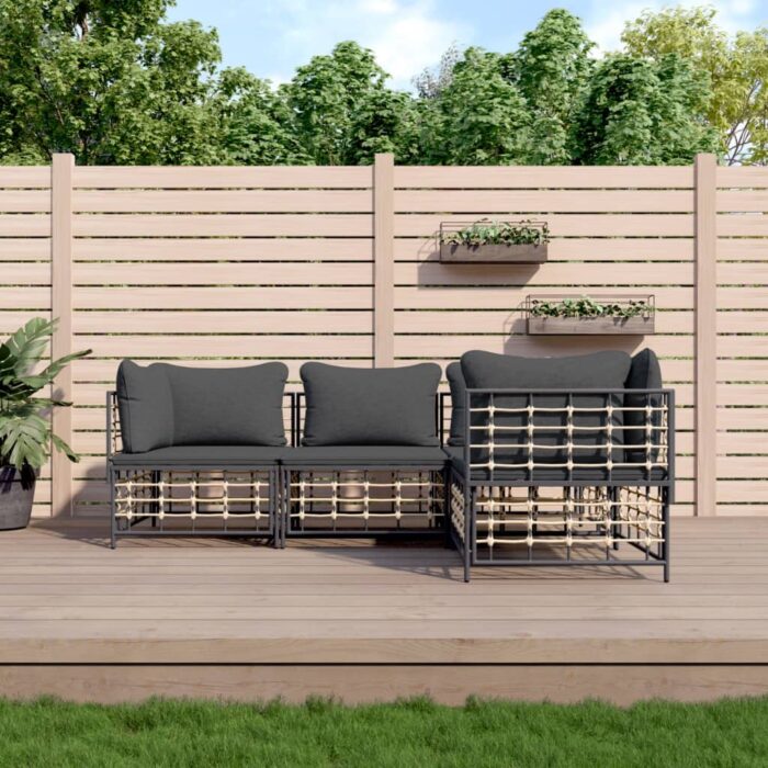 Salon de jardin 4 pcs avec coussins anthracite résine tressée – Image 1