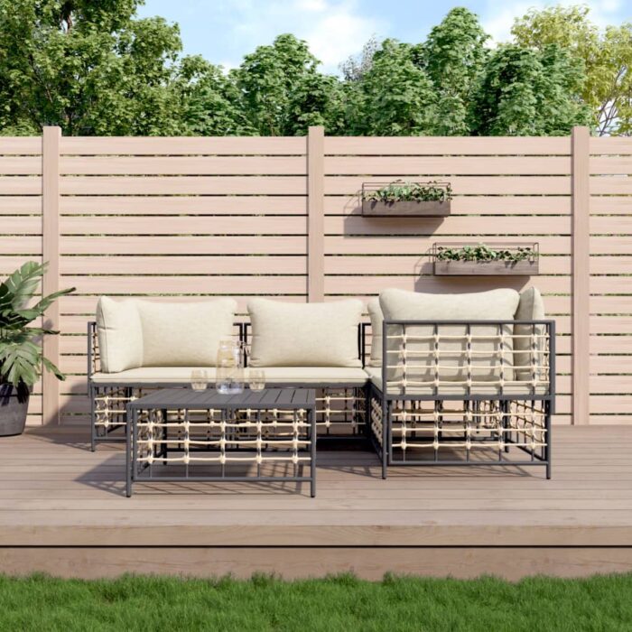 Salon de jardin 5 pcs avec coussins anthracite résine tressée – Image 1