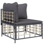 Salon de jardin 5 pcs avec coussins anthracite résine tressée – Image 2