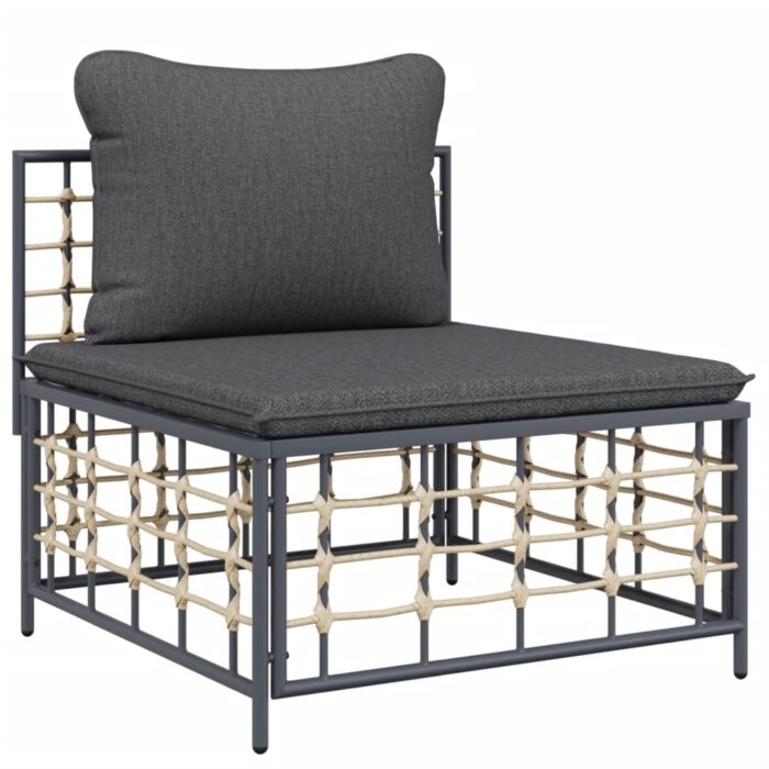 Salon de jardin 5 pcs avec coussins anthracite résine tressée – Image 3