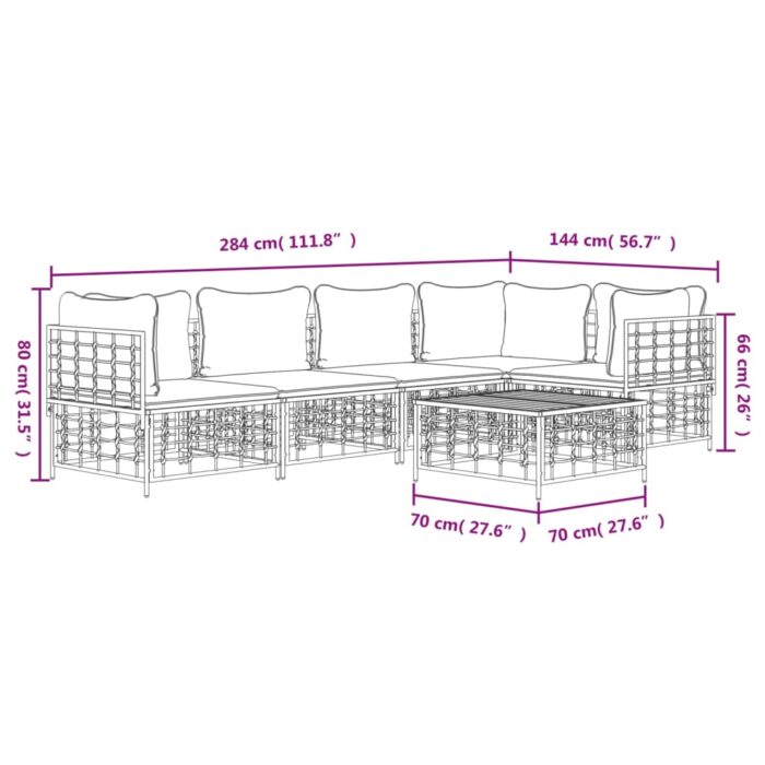 Salon de jardin 6 pcs avec coussins anthracite résine tressée – Image 7
