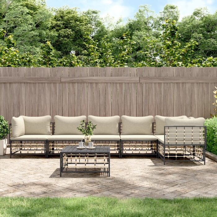 Salon de jardin 7 pcs avec coussins anthracite résine tressée – Image 1