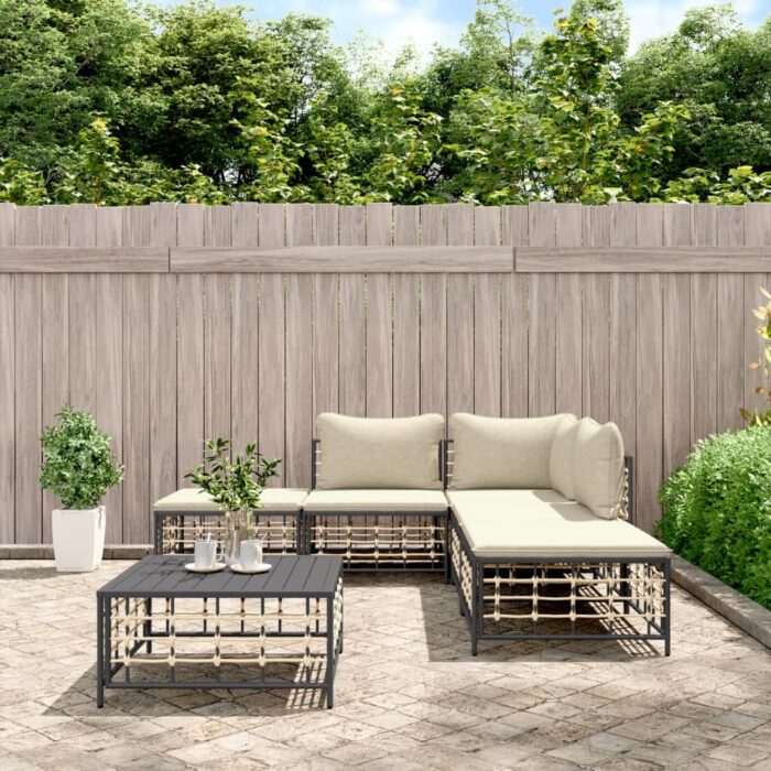 Salon de jardin 6 pcs avec coussins anthracite résine tressée – Image 1