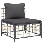 Salon de jardin 5 pcs avec coussins anthracite résine tressée – Image 3