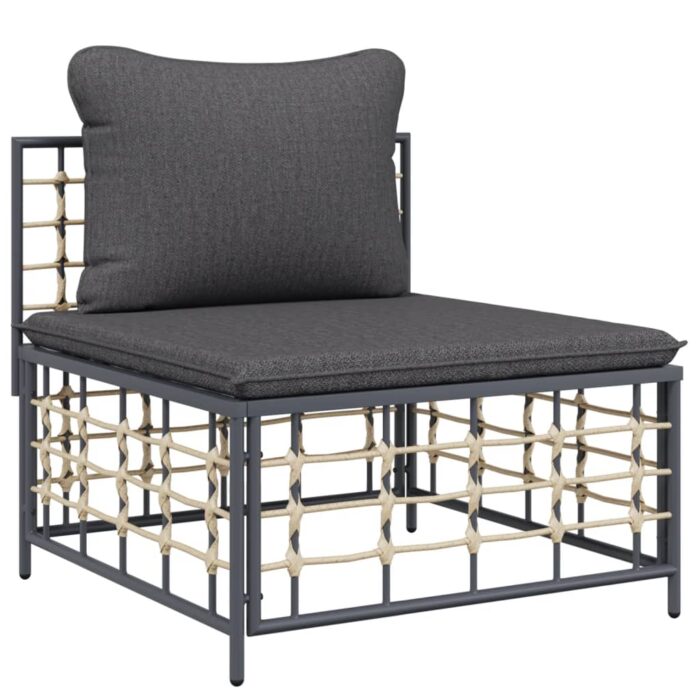 Salon de jardin 5 pcs avec coussins anthracite résine tressée – Image 3