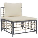 Salon de jardin 6 pcs avec coussins anthracite résine tressée – Image 3
