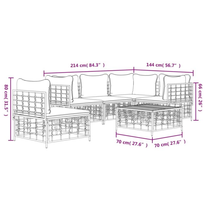 Salon de jardin 6 pcs avec coussins anthracite résine tressée – Image 7
