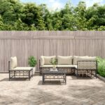 Salon de jardin 6 pcs avec coussins anthracite résine tressée
