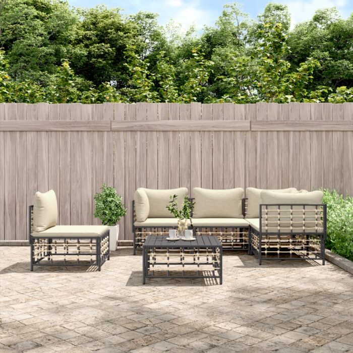 Salon de jardin 6 pcs avec coussins anthracite résine tressée – Image 1