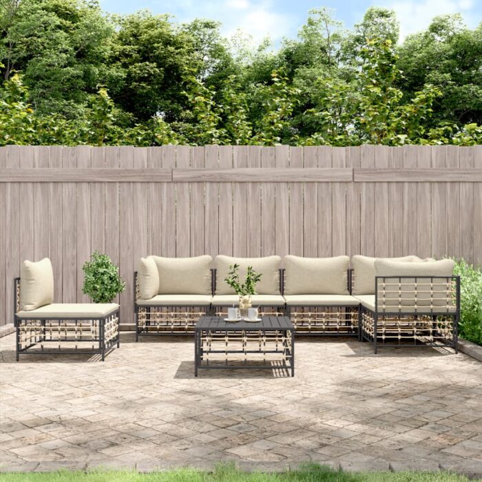 Salon de jardin 7 pcs avec coussins anthracite résine tressée – Image 1