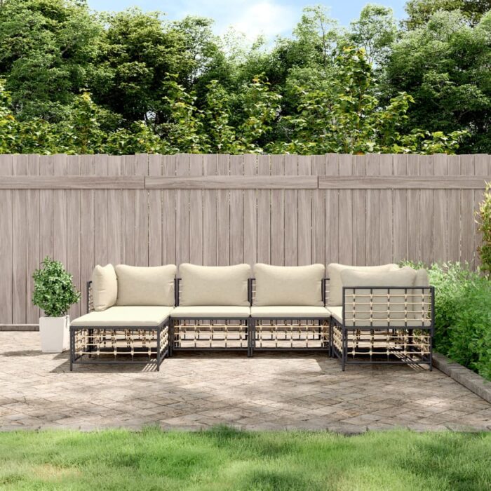 Salon de jardin 6 pcs avec coussins anthracite résine tressée – Image 1