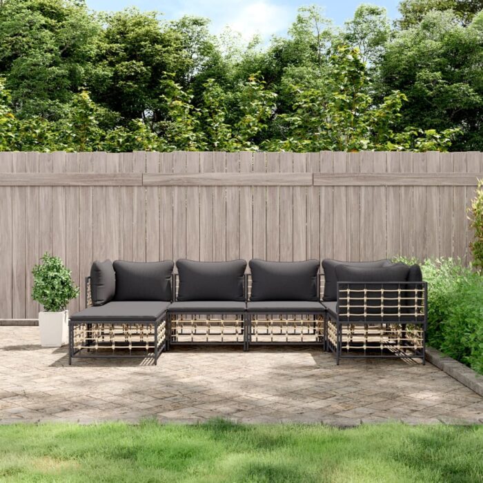 Salon de jardin 6 pcs avec coussins anthracite résine tressée – Image 1