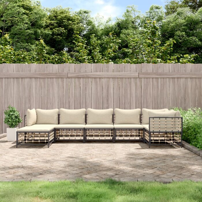 Salon de jardin 7 pcs avec coussins anthracite résine tressée – Image 1