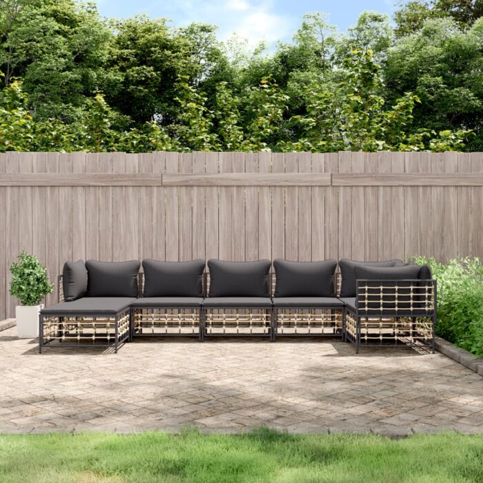 Salon de jardin 7 pcs avec coussins anthracite résine tressée – Image 1