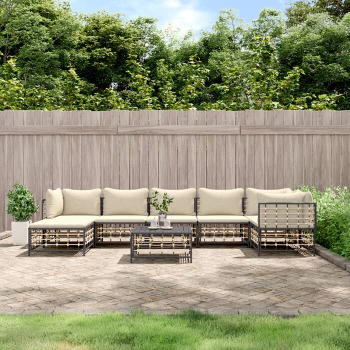 Salon de jardin 8 pcs avec coussins anthracite résine tressée – Image 1