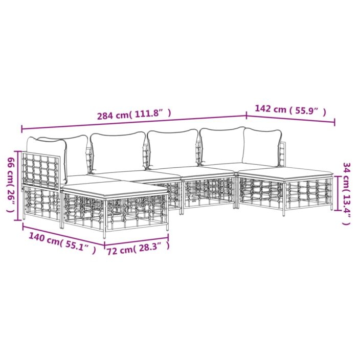 Salon de jardin 6 pcs avec coussins anthracite résine tressée – Image 7