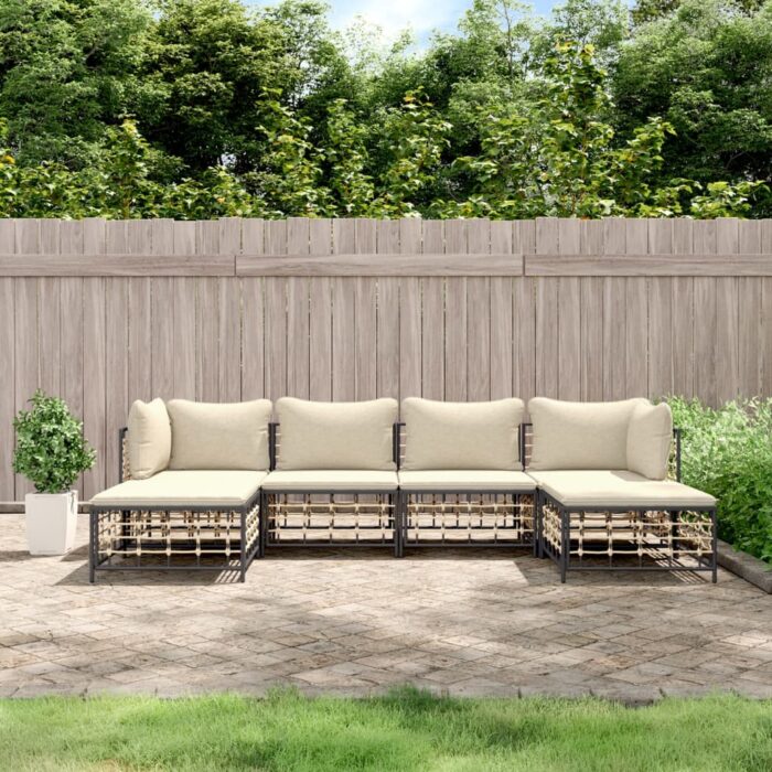 Salon de jardin 6 pcs avec coussins anthracite résine tressée – Image 1