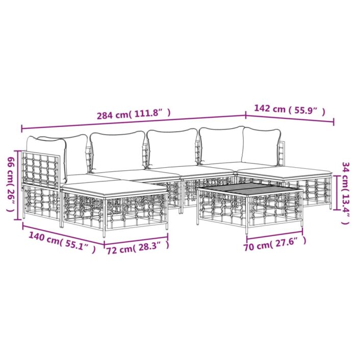 Salon de jardin 7 pcs avec coussins anthracite résine tressée – Image 8