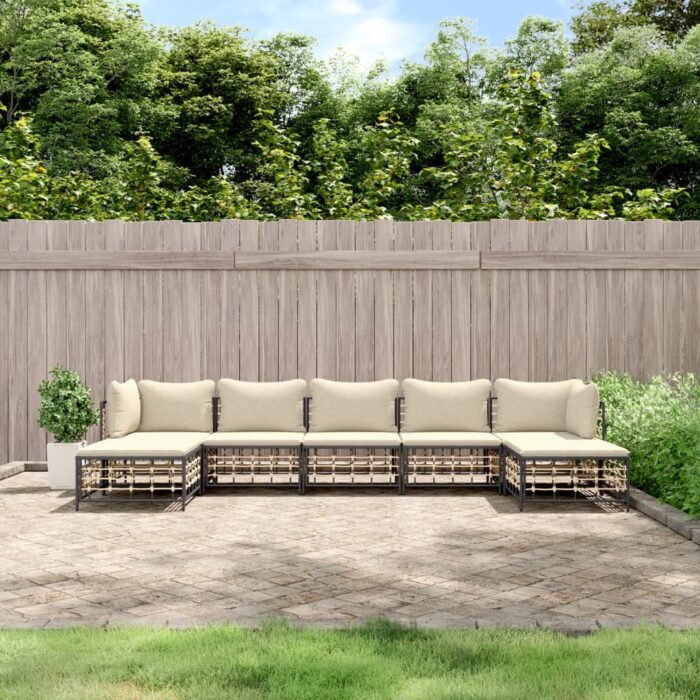 Salon de jardin 7 pcs avec coussins anthracite résine tressée – Image 1