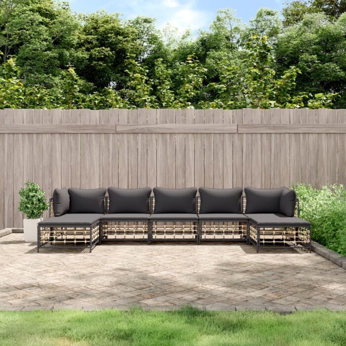 Salon de jardin 7 pcs avec coussins anthracite résine tressée – Image 1