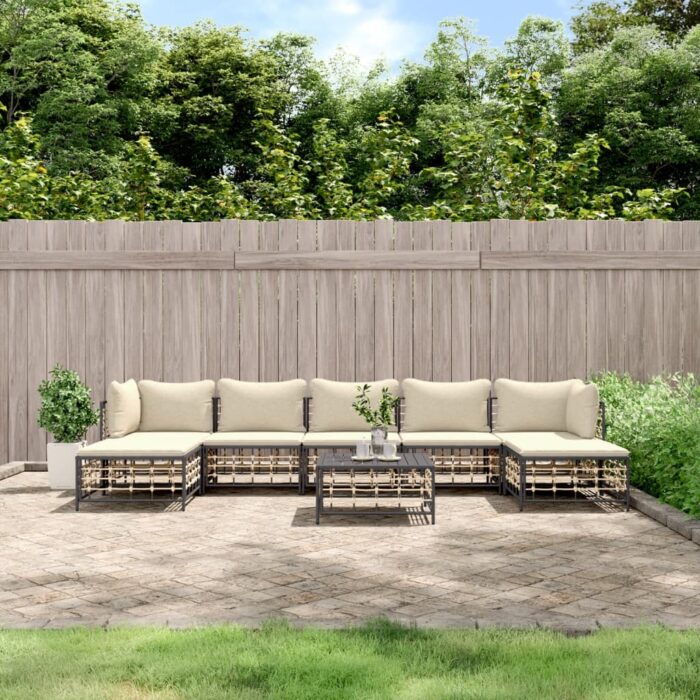 Salon de jardin 8 pcs avec coussins anthracite résine tressée – Image 1
