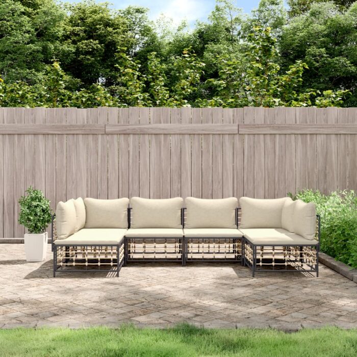 Salon de jardin 6 pcs avec coussins anthracite résine tressée – Image 1