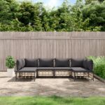 Salon de jardin 6 pcs avec coussins anthracite résine tressée