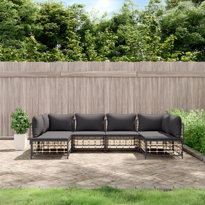 Salon de jardin 6 pcs avec coussins anthracite résine tressée – Image 1