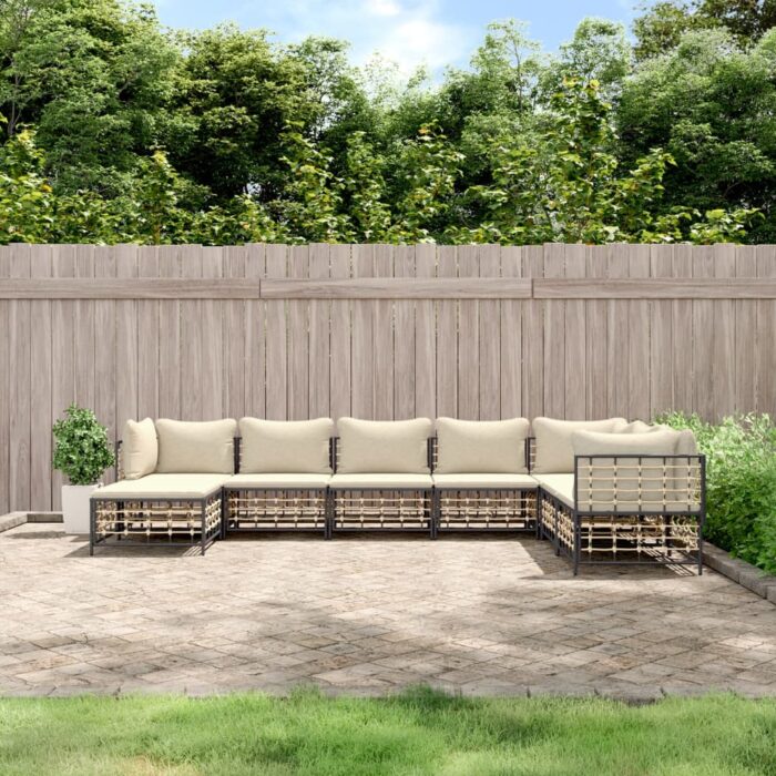 Salon de jardin 8 pcs avec coussins anthracite résine tressée – Image 1