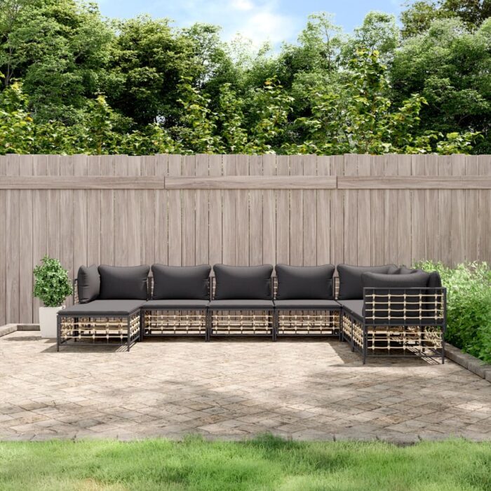 Salon de jardin 8 pcs avec coussins anthracite résine tressée – Image 1