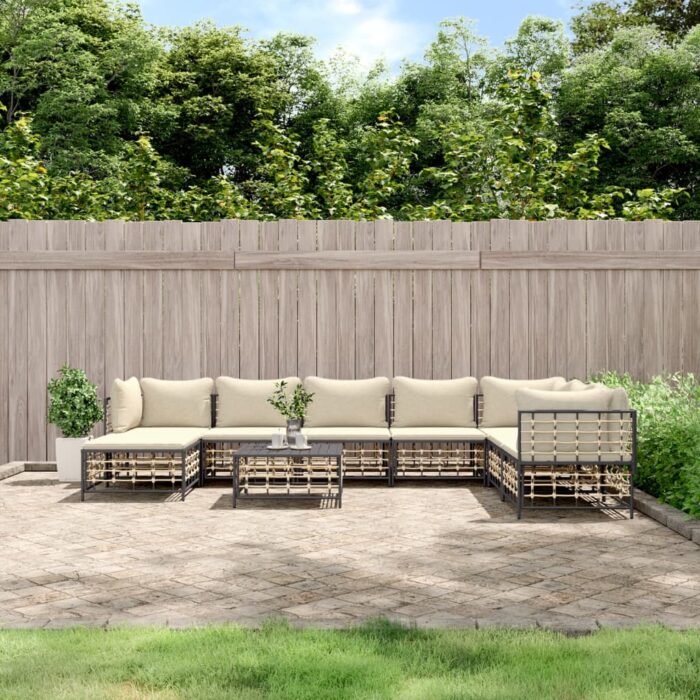 Salon de jardin 9 pcs avec coussins anthracite résine tressée – Image 1