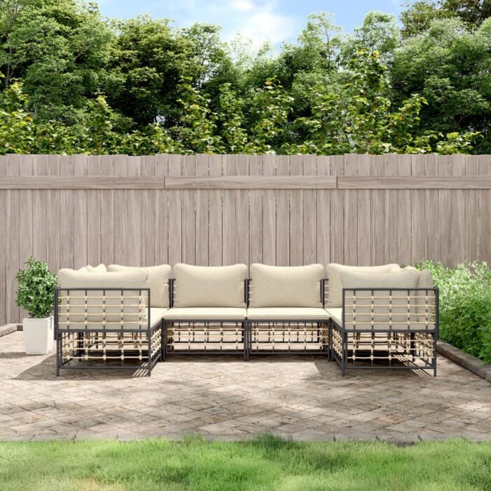 Salon de jardin 6 pcs avec coussins anthracite résine tressée – Image 1