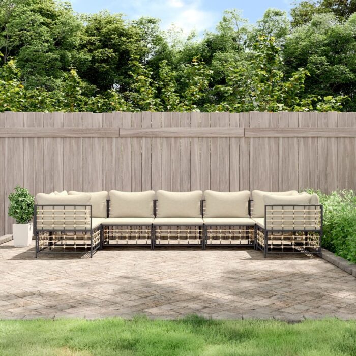 Salon de jardin 7 pcs avec coussins anthracite résine tressée – Image 1