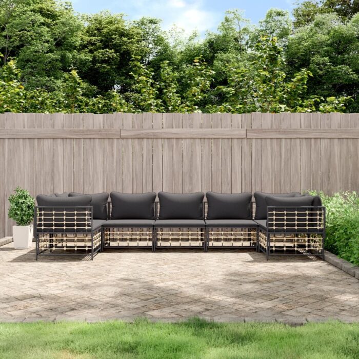 Salon de jardin 7 pcs avec coussins anthracite résine tressée – Image 1