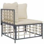 Salon de jardin 8 pcs avec coussins anthracite résine tressée – Image 2