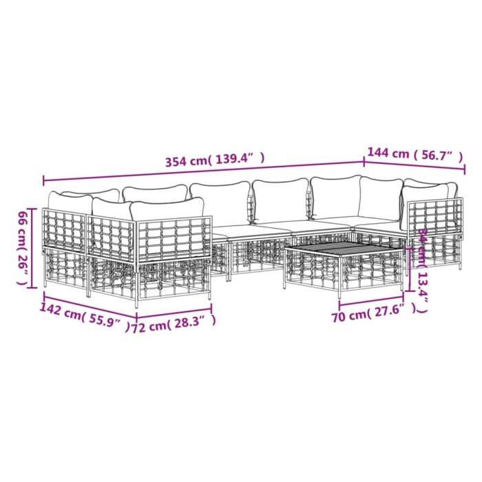 Salon de jardin 8 pcs avec coussins anthracite résine tressée – Image 7