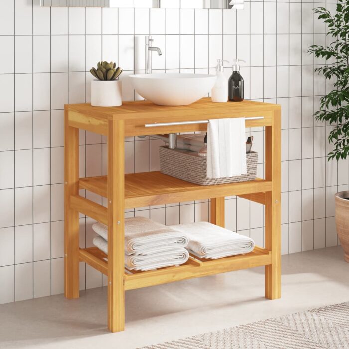 Armoire de salle de bain avec 2 étagères 74x45x75cm bois massif – Image 1