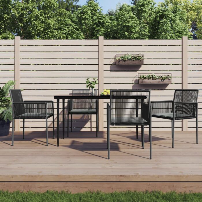 Chaises de jardin et coussins lot de 4 noir 54x60,5x83,5 cm – Image 1