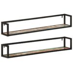 Étagères murales 2 pcs 110x17x17cm bois récupération massif/fer