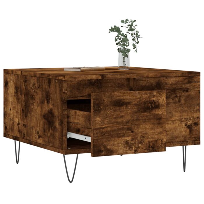 Table basse chêne fumé 55x55x36,5 cm bois d'ingénierie – Image 2