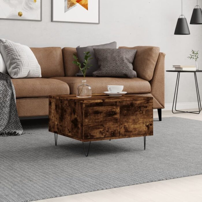 Table basse chêne fumé 55x55x36,5 cm bois d'ingénierie – Image 1