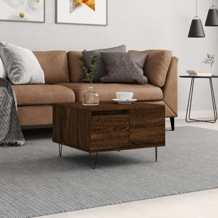 Table basse chêne marron 55x55x36,5 cm bois d'ingénierie – Image 1