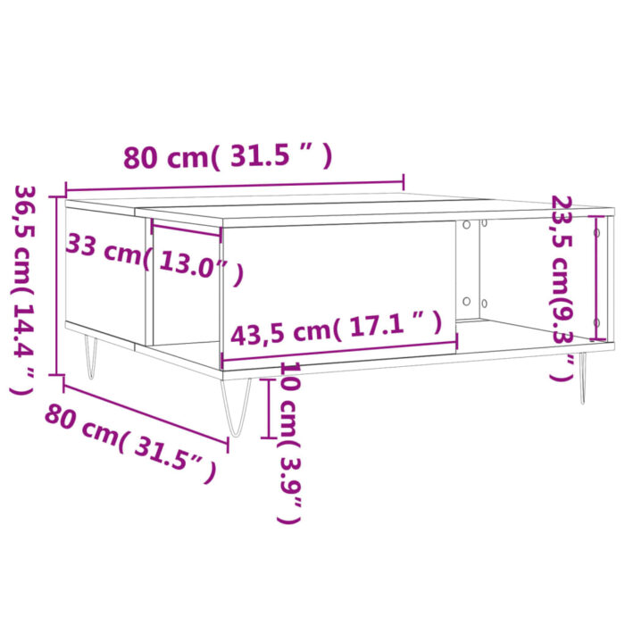 Table basse gris béton 80x80x36,5 cm bois d'ingénierie – Image 7